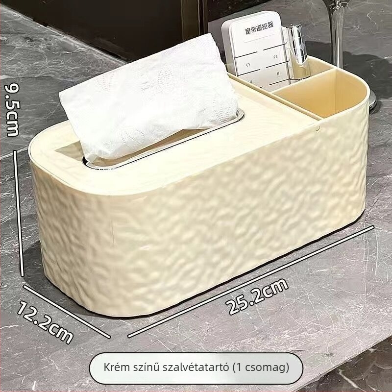 Magas minőségű zsebkendő tartó nappaliba, krém színű, elegáns dohányzóasztalon, multifunkcionális tároló a távirányítók számára.