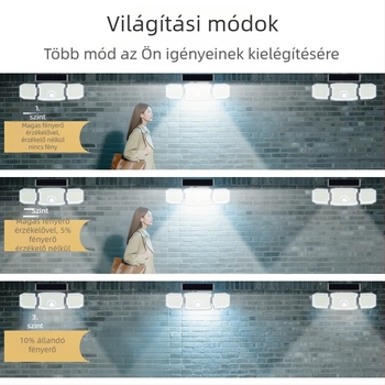 Személyre szabott napelemes kerti lámpa háromfejű falikar külső érzékelővel – téglalap alakú, vízálló integrált kerti falikar