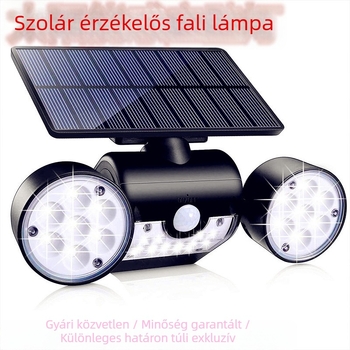 Kültéri napelemes LED falikar kettős fejű, forgatható, kínai stílusú kerthez és villaházhoz