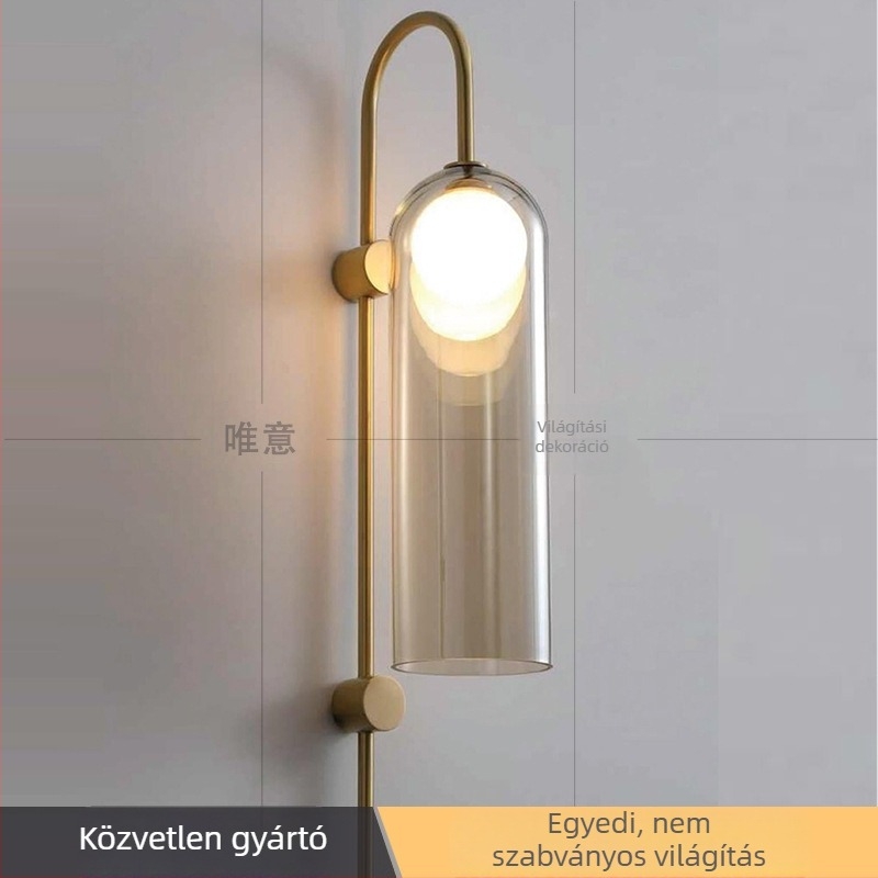 Skandináv posztmodern falikar éjjeliszekrényhez, designer minimalist stílus, üveg árnyékolóval