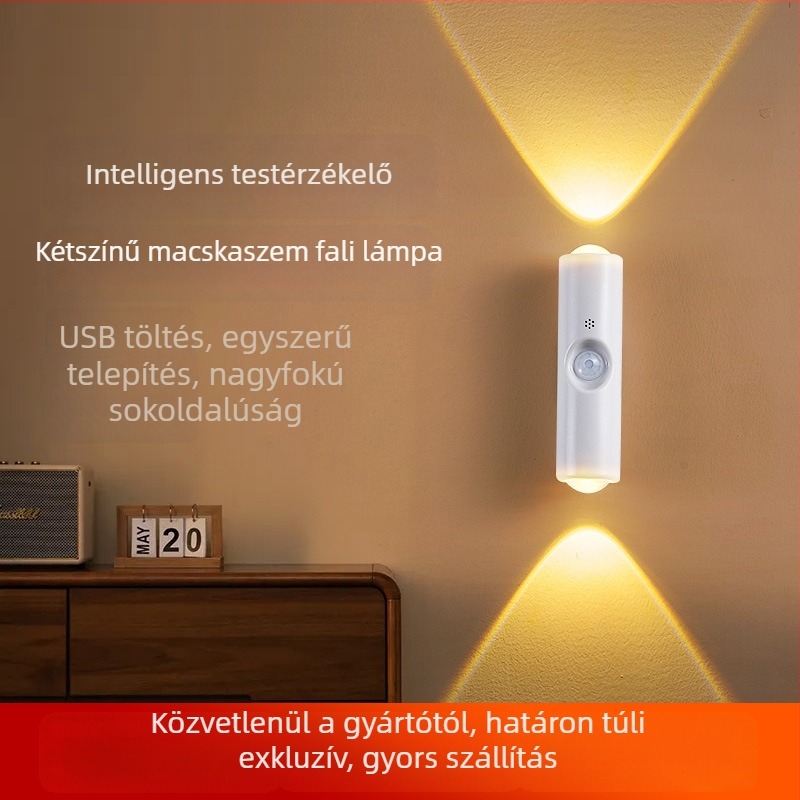 Színes gradient RGB falra szerelhető éjjeli lámpa mozgásérzékelővel, mágneses rögzítés, újratölthető