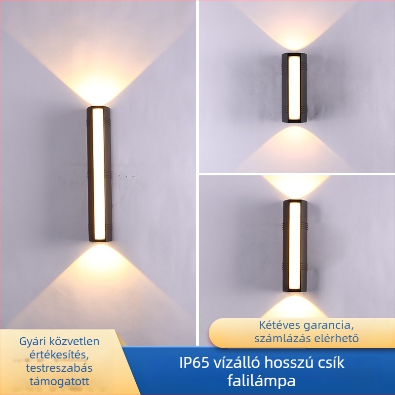 Kültéri LED-szalagos falikar — minimalist stílusú villa udvarhoz, vízálló külső falra, hosszú csíkos világítás, rendelésre