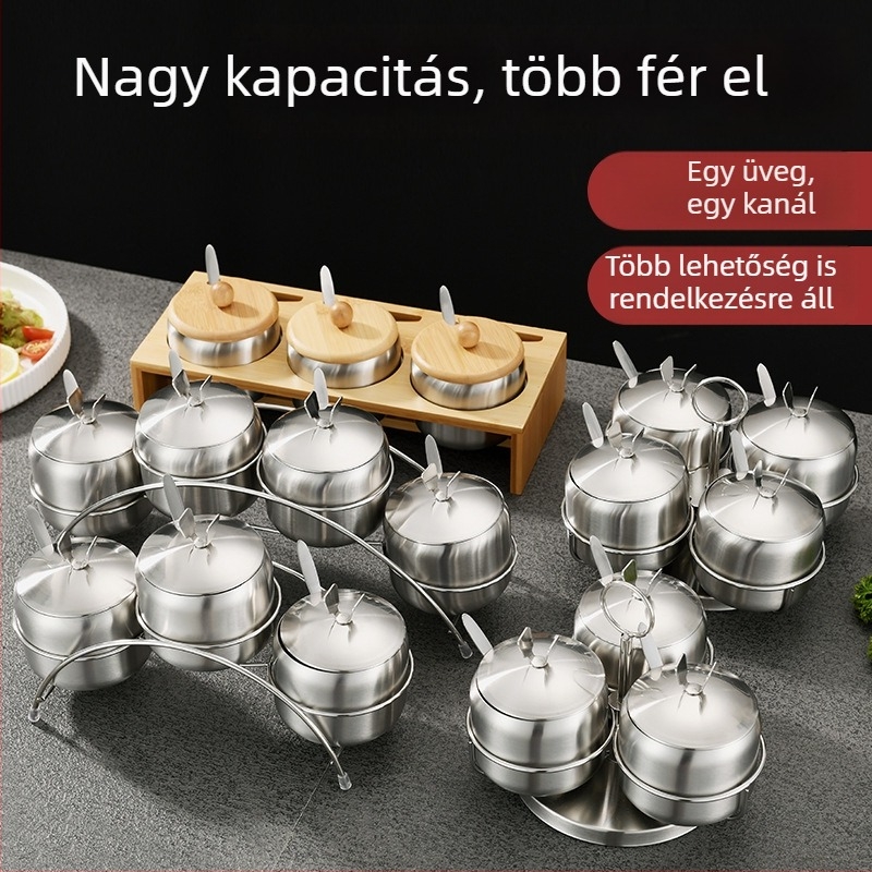304 rozsdamentes acél fűszertartó, íves híd alakú forgó dizájnnal, konyhai kiegészítő faber kerettel, élelmiszer-minőségű cukor- és sótartó