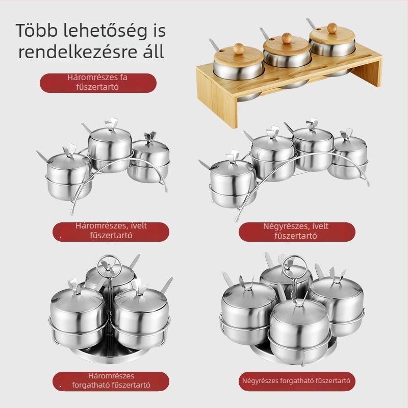 304 rozsdamentes acél fűszertartó, íves híd alakú forgó dizájnnal, konyhai kiegészítő faber kerettel, élelmiszer-minőségű cukor- és sótartó