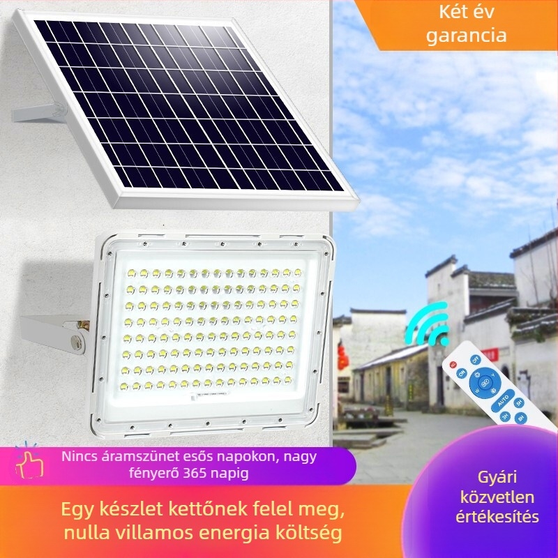 Napelemes kültéri falikar kertbe, IP65 vízálló LED világítás nagy teljesítményű, távirányítóval