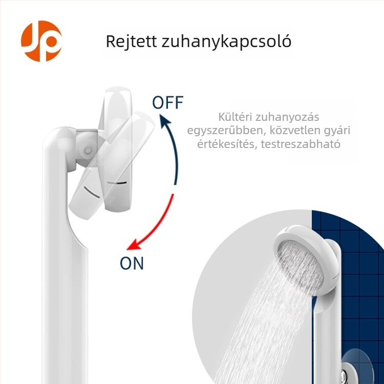 Kültéri hordozható zuhany kapcsolófejjel, kemping és kollégiumi használatra, beépített 2200mAh akkumulátor, 1,8 m PVC tömlő, ABS anyag