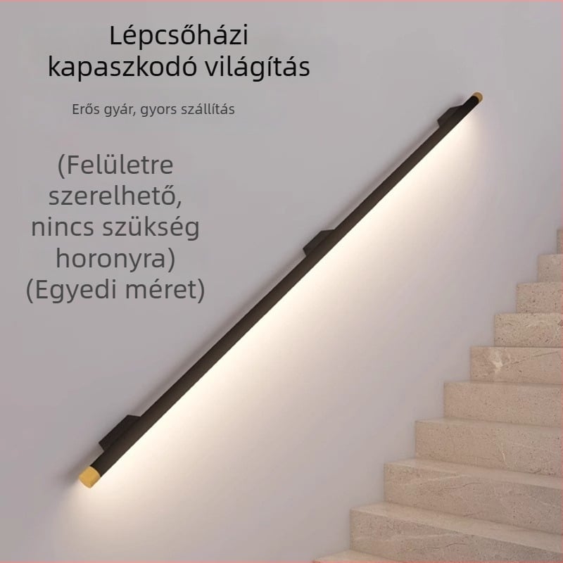 Testreszabható méretű minimalista lépcső melletti falikar érintésérzékelővel, LED lámpa folyosóra