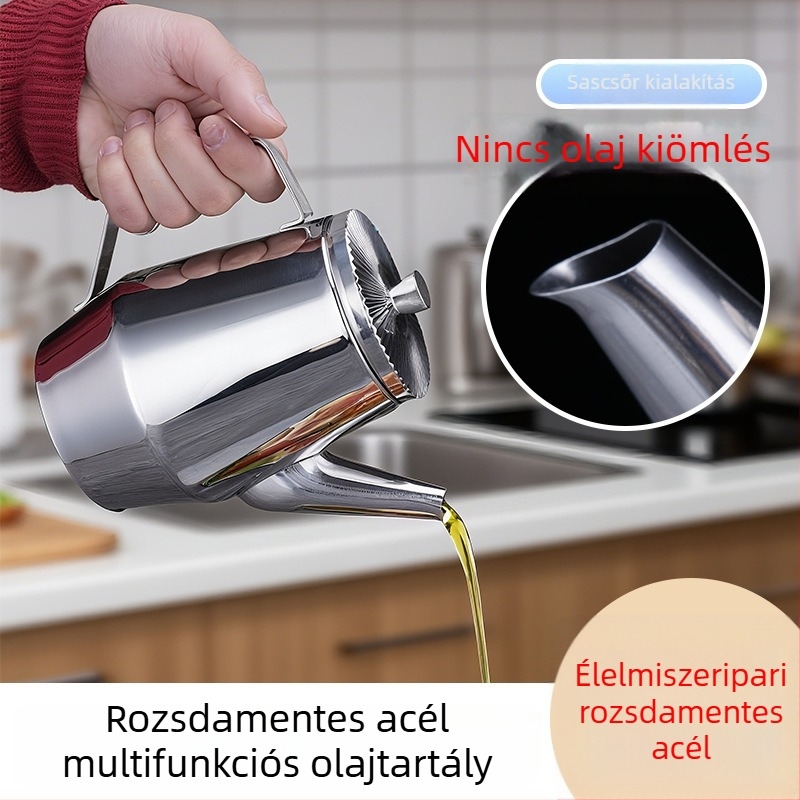Rozsdamentes acélból készült konyhai olajtartó szűrővel, csepegésmentes hosszú csővel, fűszertartó üveg szójaszószhoz és ecethez