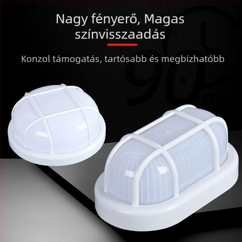 LED nedvességálló falikar, nagy kör-ovális kialakítás, kültéri folyosóhoz, zárt, szúnyog elleni védelemmel