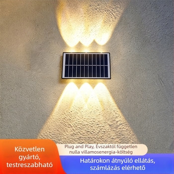 Napelemes kültéri falikar, IP65 vízálló, wall washer stílusú, felfelé és lefelé világító, LED