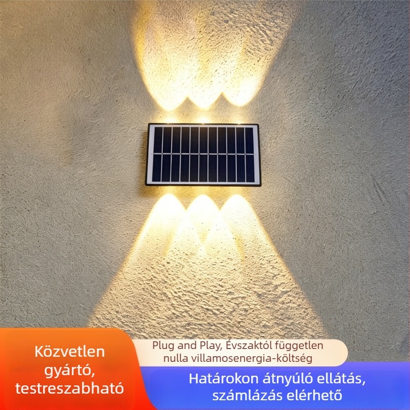Napelemes kültéri falikar, IP65 vízálló, wall washer stílusú, felfelé és lefelé világító, LED