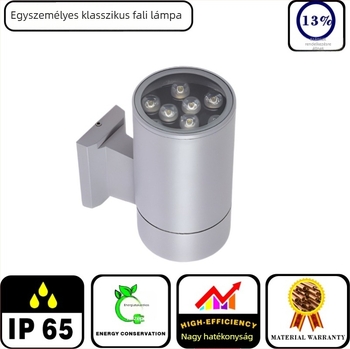 Kültéri egyfejű falikar kerthez, 6W/12W/18W, IP65, alumínium ház, 2700–6500K, 240 lm, nem dimmelhető