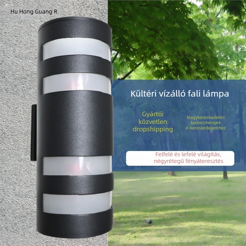 Kültéri fali lámpa kettős fejjel, felfelé és lefelé világítással, IP65 vízálló, alumínium ház, kültéri folyosókhoz