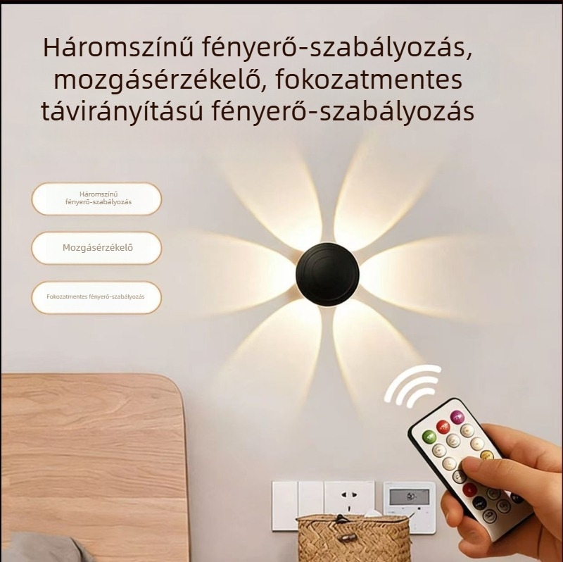 Virág- és gomba alakú, újratölthető mozgásérzékelős falikar távirányítóval