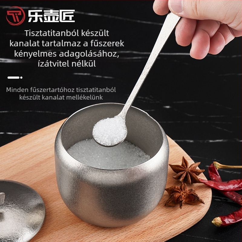 Titánium fűszertartó kanállal – antibakteriális, nedvességálló konyhai tároló