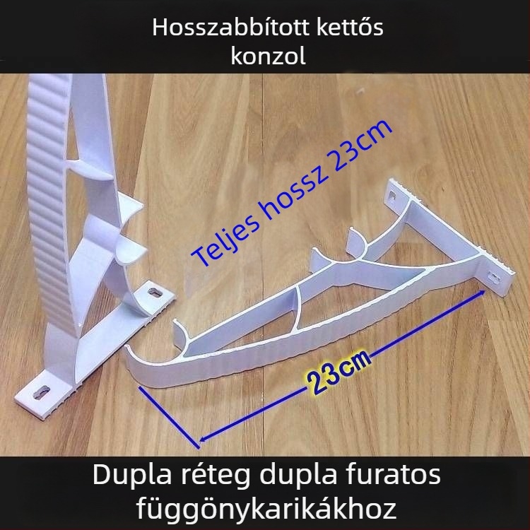 Kibővített fehér alumínium ötvözetű függönyrúdtartó, dupla perforált függönyökhöz