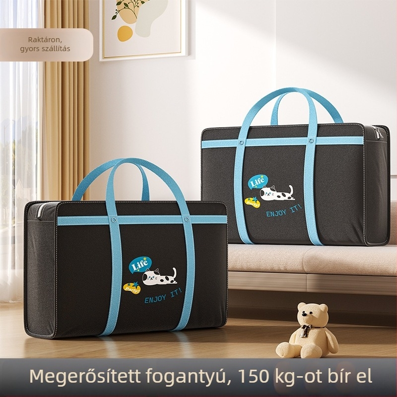Fekete lusta macska ruhaszállító táska, vastagított és tartós, nagy kapacitású paplanok és ruhák tárolására, kézi hordozóval