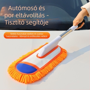 Kanyargó fogantyújú autómosó mop chenille fejjel és puha sörtékkel