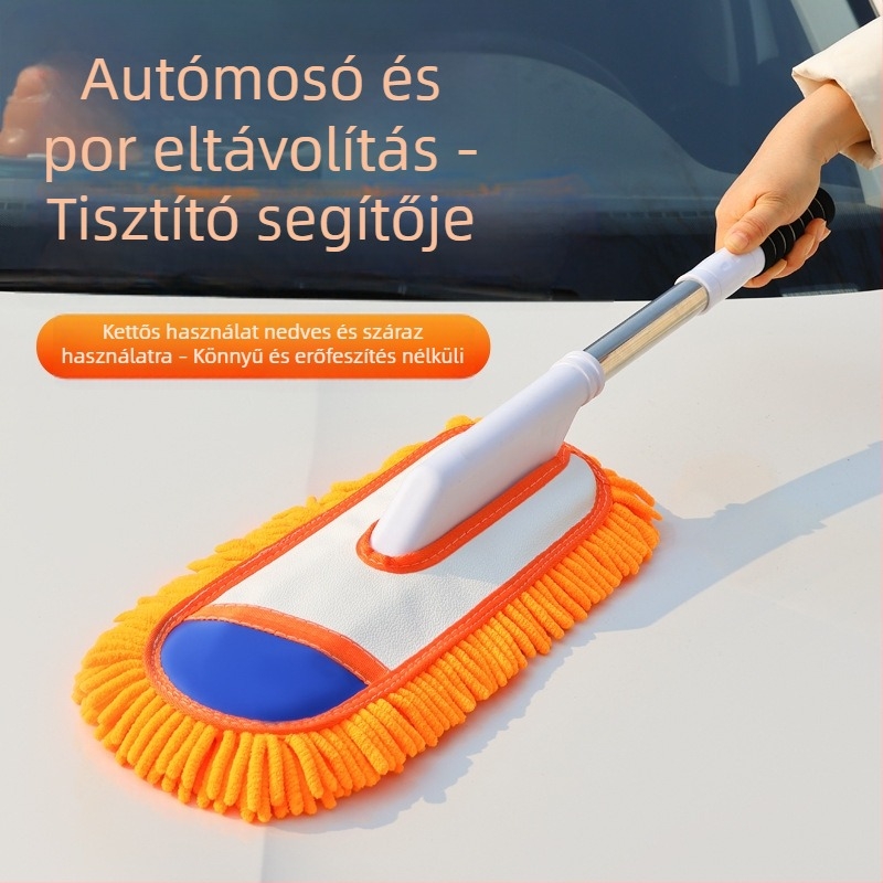 Kanyargó fogantyújú autómosó mop chenille fejjel és puha sörtékkel