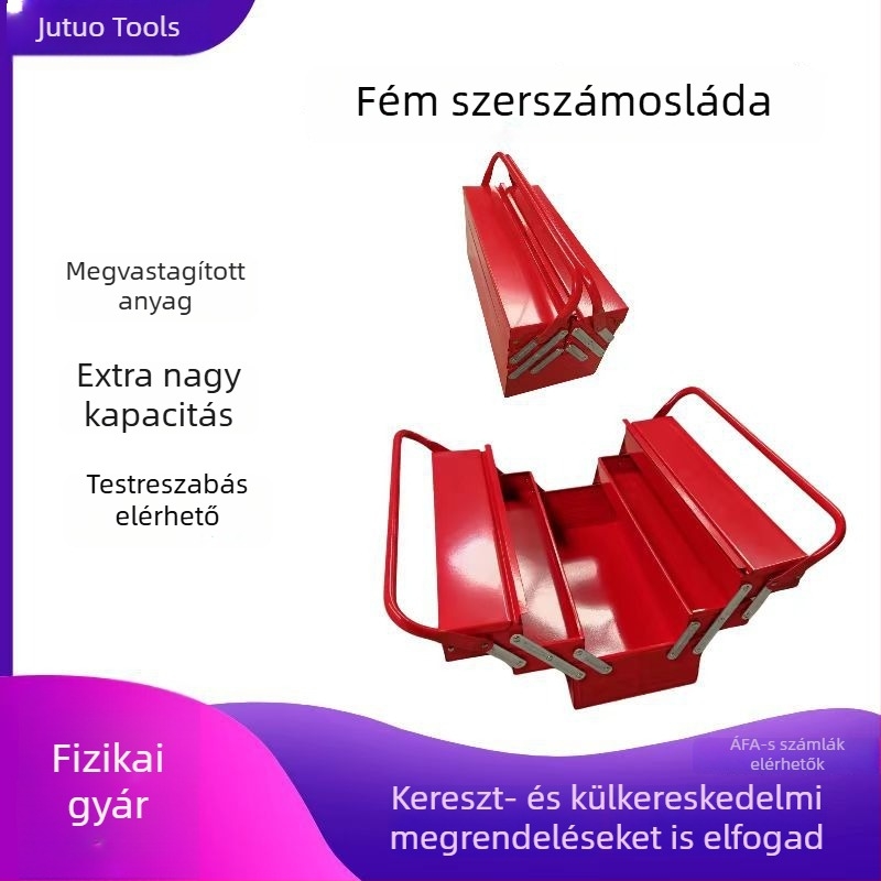 Hajtogatható acél szerszámtartó koffer autóban használható fiókos tárolóval