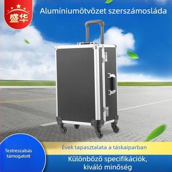 Alumínium ötvözetű szerszámosláda kerekekkel és toló fogantyúval, nagy kapacitású, kombinációs zár, eszköz- és karbantartó doboz