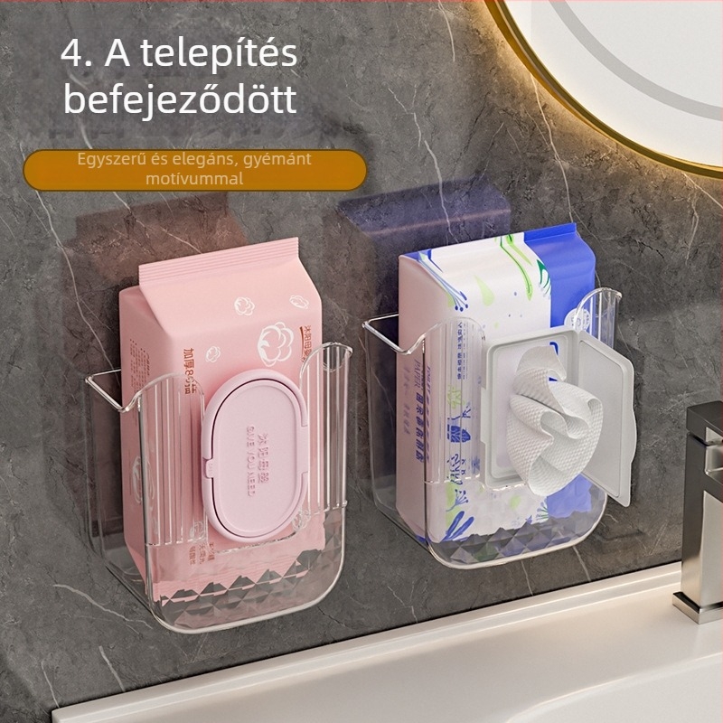 Könnyű luxus falra szerelhető tároló arc kendőkhöz és nedves törlőkendőkhöz, fúrás nélküli szerelés
