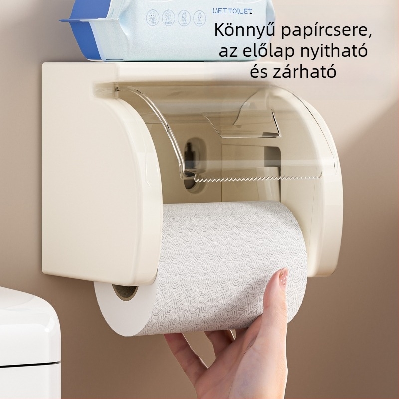 Fúrás nélküli falra szerelhető papírtartó tekercshez, vízálló, vákuumos csatlakozással fürdőszobába