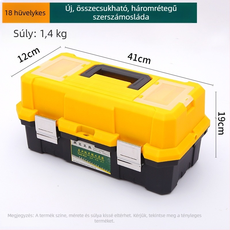 Többfunkciós műanyag- és fémdoboz szerszámokhoz, otthoni és autós használatra, hordozható tároló, 12 és 14 hüvelykes méretben.