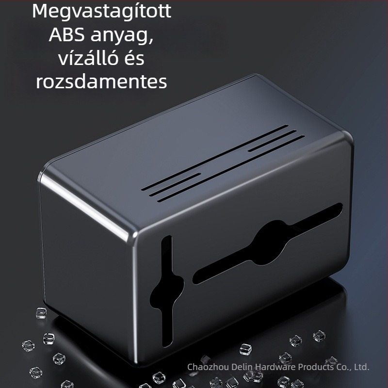 Fali WC-papírtartó doboz, fúrás nélkül, vízálló, műanyag, fekete-szürke, modern letisztult dizájn