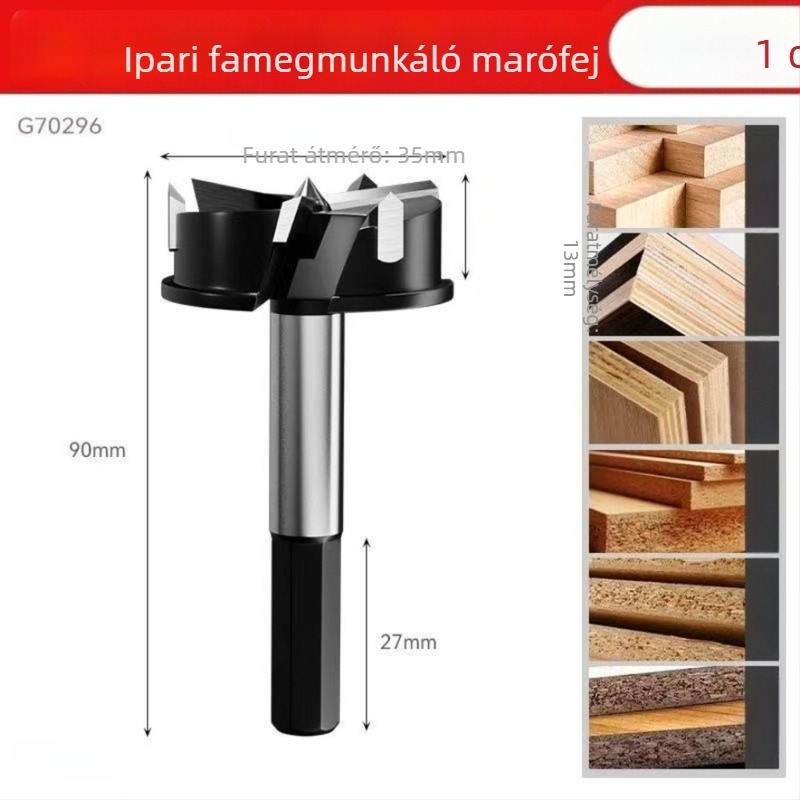 Fából készült háromélű ajtózsanér furó, 35 mm, vezetővel
