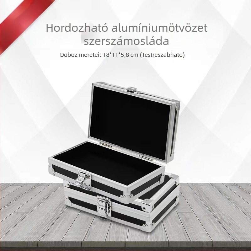 Fekete alumíniumötvözetes szerszámdoboz, többfunkciós, kültéri utazásokhoz