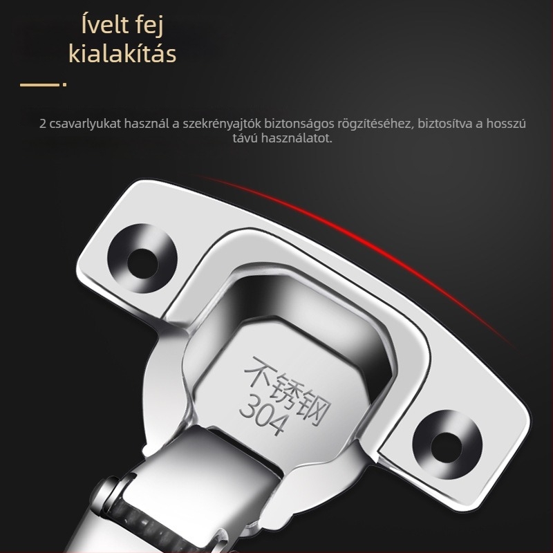 304 rozsdamentes acélból készült hidraulikus szekrényajtó zsanér, csillapítóval, 2,0 mm vastagság