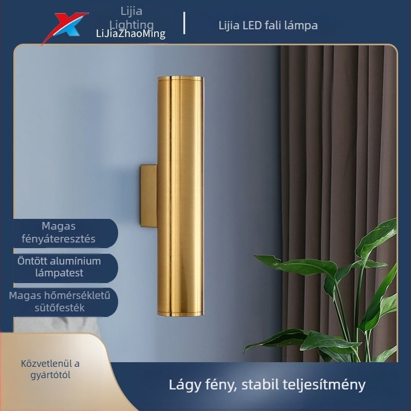 Modern, minimalist LED arany falikar felfelé és lefelé világító, beltéri és kültéri használatra — nappali, hálószoba, hotel, étterem.
