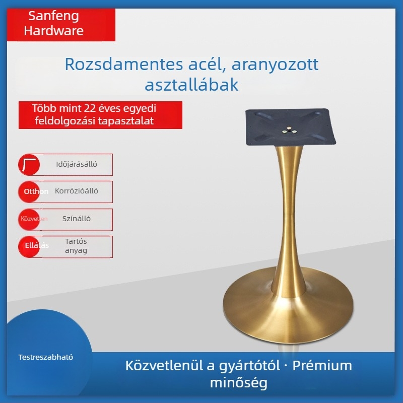 Rozsdamentes acélból aranyozott asztalláb, tulipán alakú