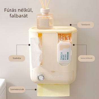 Három az egyben falra szerelhető papírzsebkendő- és nedves törlőkendő tartó, elegáns otthoni rendező a nappaliba