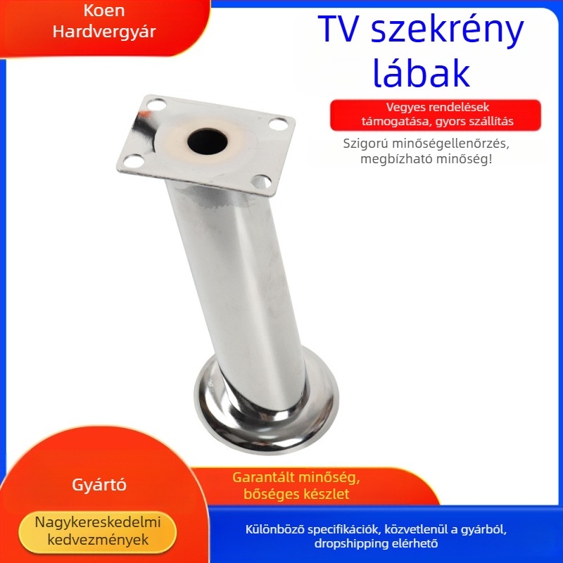 Elektroplatált hengeres TV-szekrény lábak, állítható talpakkal és bútor-kiegészítőkkel