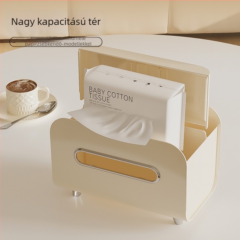 Tejes krém színű papírzsebkendő tartó asztalra, modern krém dizájn a nappaliba, multifunkciós távirányítós papírzsebkendő doboz