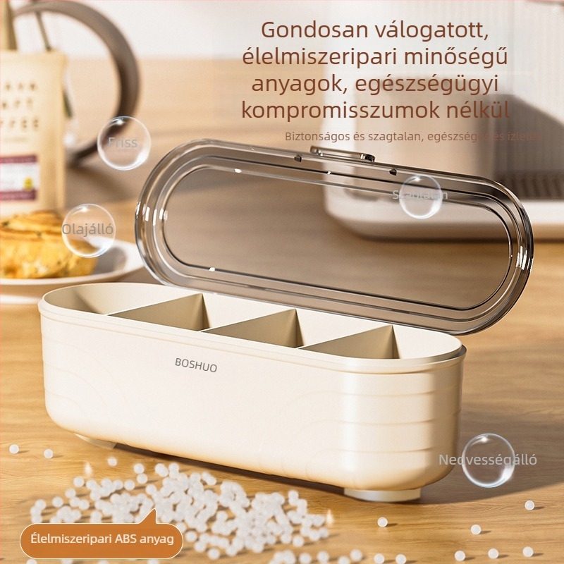 Konyhai fűszertartó doboz négy rekesszel és fedéllel, otthoni cukor, MSG, só és más fűszerek tárolására