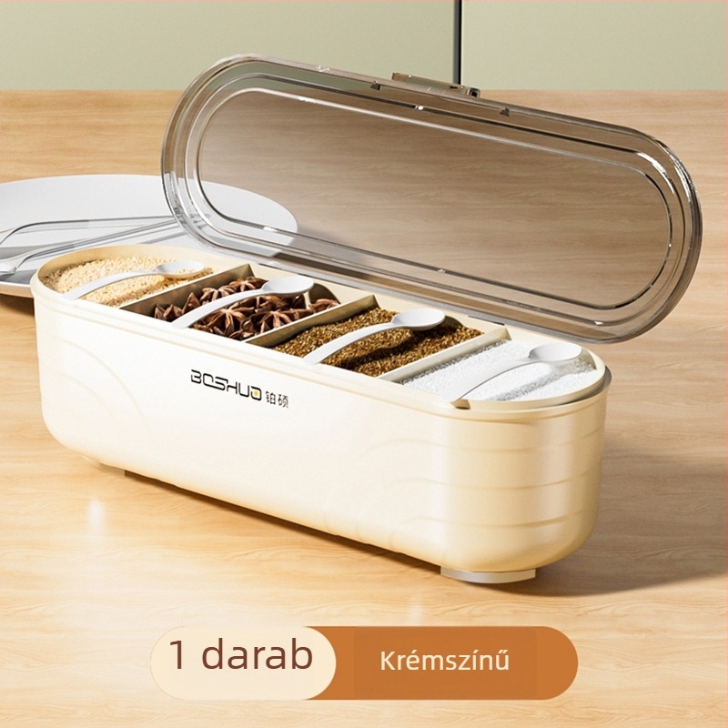 Konyhai fűszertartó doboz négy rekesszel és fedéllel, otthoni cukor, MSG, só és más fűszerek tárolására