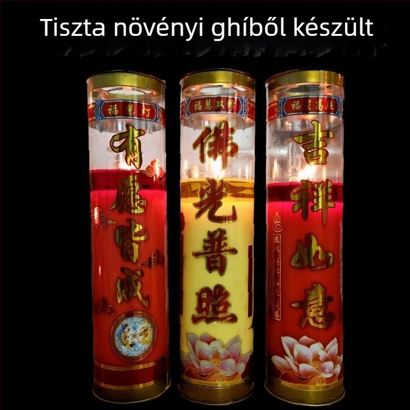 Füstmentes vajlámpa növényi ghí-ből, hengeralakú, buddhista rituálékhoz és templomi felajánlásokhoz