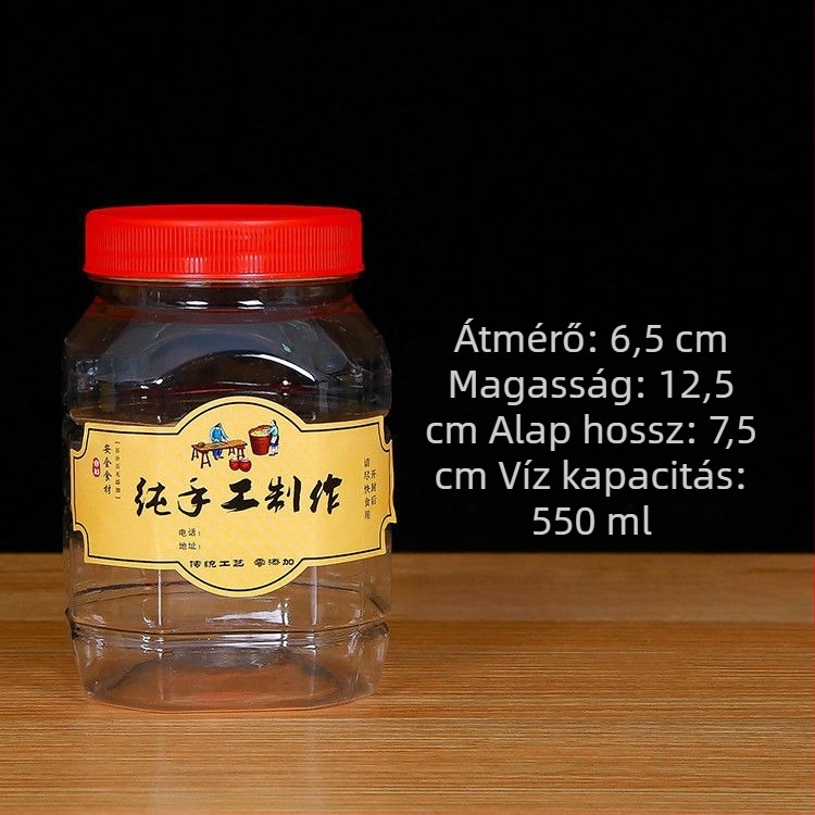 500 ml-es nyolcszögletű műanyag palack, élelmiszer-minőségű, körkörös fedéllel, savanyúságokhoz és penészes tofuhoz