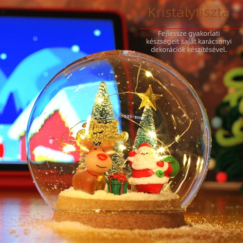 DIY karácsonyi kristálygömb Santa figurával – üvegkupollal, asztali dekorációs készlet