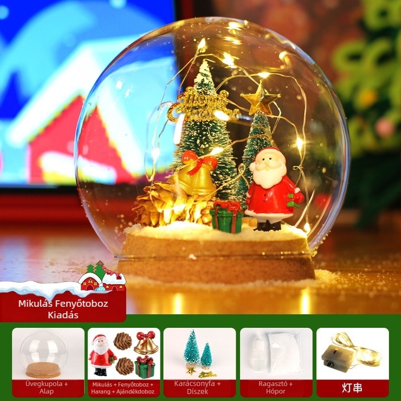 DIY karácsonyi kristálygömb Santa figurával – üvegkupollal, asztali dekorációs készlet
