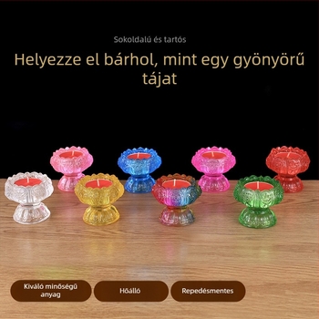 Színes üvegből készült vajlámpatartó otthoni használatra, Buddha oltár gyertyatartó, lótusz alakú talapzat