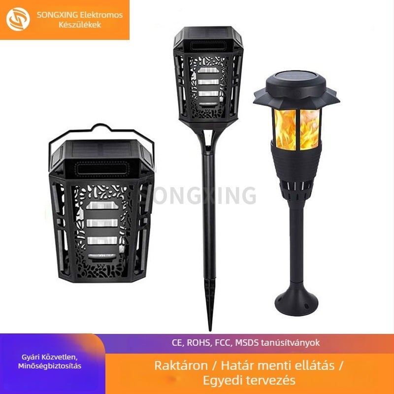 36 LED-es napelemes lámpa láng alakú, függő, hordozható, vízálló, négyzet alakú kert- és falvilágítás