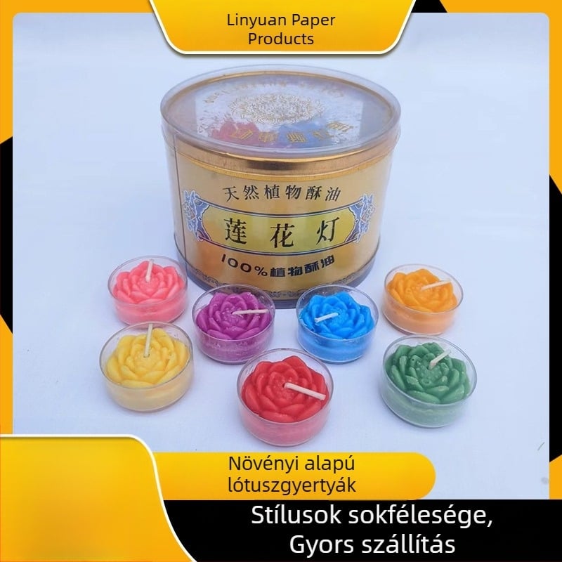 Színes vaj-lótusz lámpa, négyórás füstmentes, környezetbarát buddhista rituálé lámpa