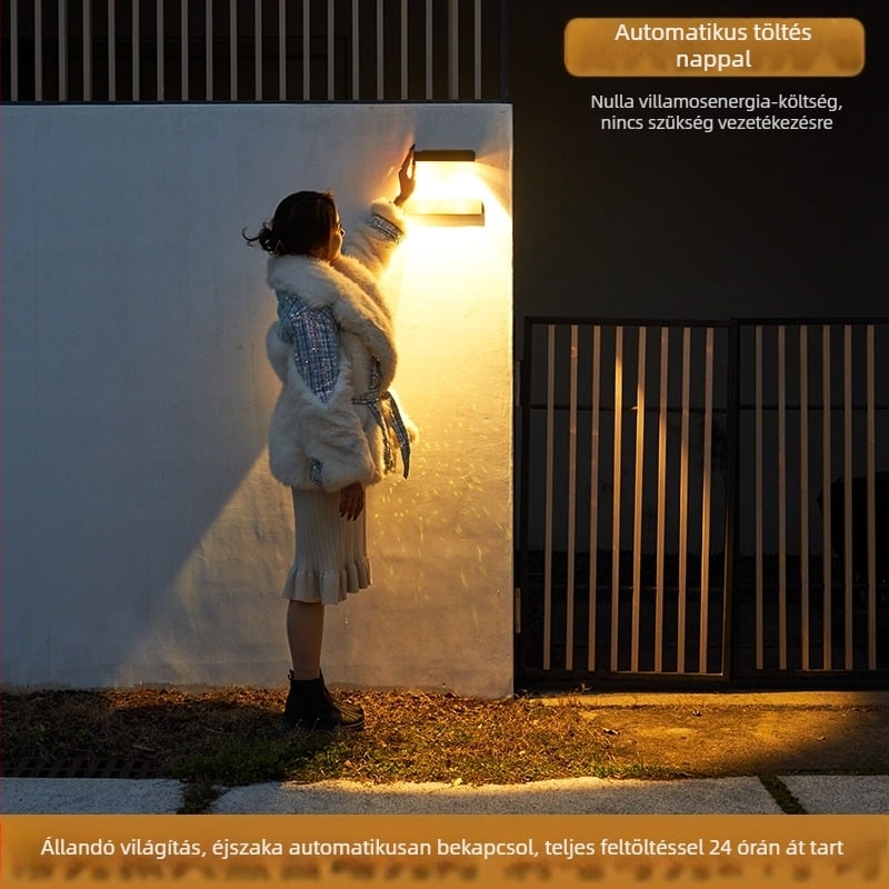 Napelemes ajtójelző lámpa kültéri falra – bejárat, udvar, kert, villa, érzékelős