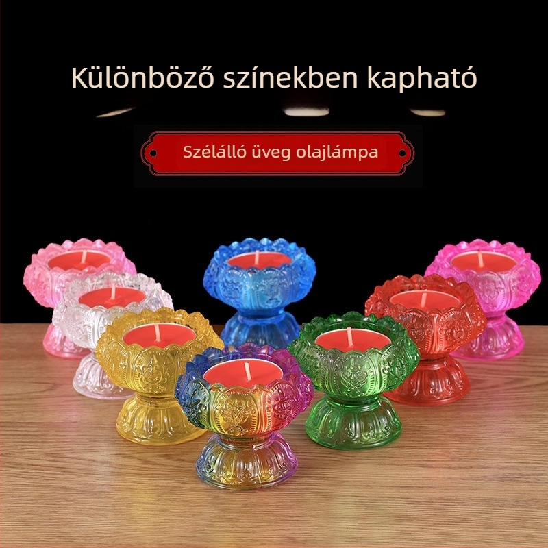 Otthoni oltárhoz való üvegből készült lótusz alakú vajlámpatartó