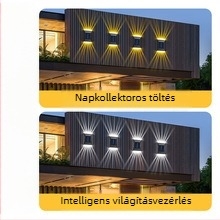 Napelemes kültéri díszítő falikar LED, vízálló, kerti szenzoros világítás