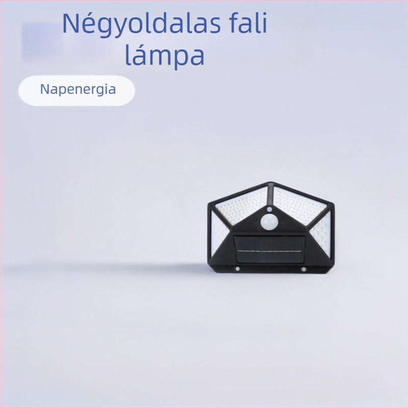 100 LED napelemes falikar mozgásérzékelővel, négyirányú világítással, intelligens töltő lámpa